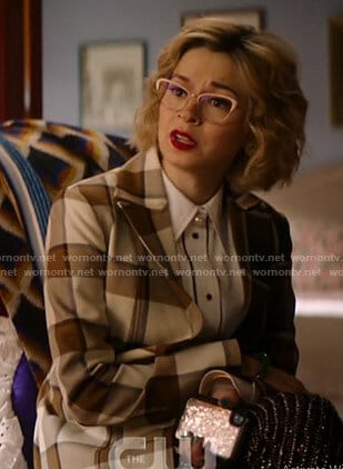 Pepper's brown check blazer on Katy Keene