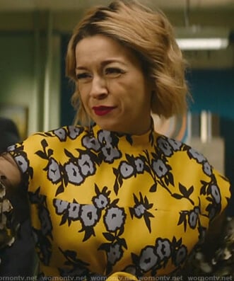 Pepper's yellow floral gown on Katy Keene