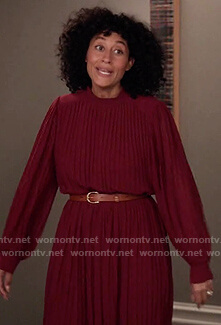 Rainbow's burgundy pleated dress on Black-ish