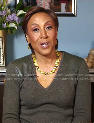 Robin's green leather shoulder sweater on Good Morning America