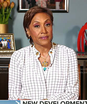 Robin's white grid check blouse on Good Morning America
