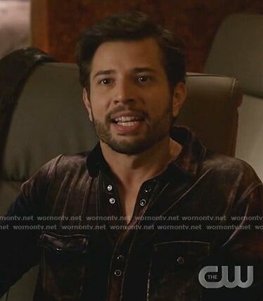 Sam's navy velvet shirt on Dynasty
