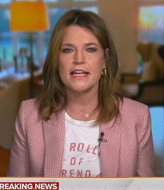 Savannah's graphic tee and pink check blazer on Today