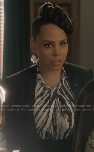 Tegan's zebra stripe twisted top on How to Get Away with Murder