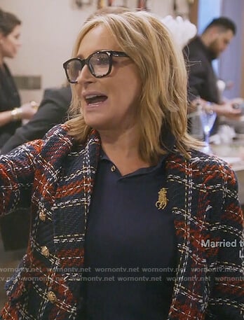 Sonja's blue tweed plaid blazer on The Real Housewives of New York City