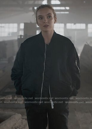 Villanelle's black oversized bomber jacket on Killing Eve