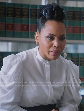 Tegan's white puff sleeve blouse on How to Get Away with Murder