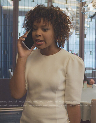 Bianca's white puff sleeve dress on The Good Fight