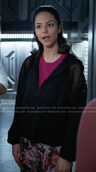 Zari's black mesh shoulder jacket on Legends of Tomorrow