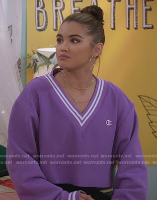 Alexa's purple v-neck cropped sweater on Alexa & Katie