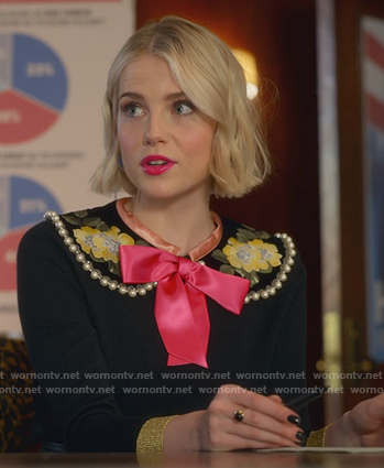Astrid's floral pearl embellished sweater on The Politician