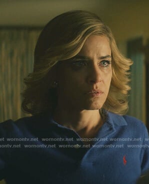Betty's blue knit polo shirt on Dirty John