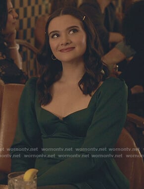Jane's green bustier peplum top on The Bold Type