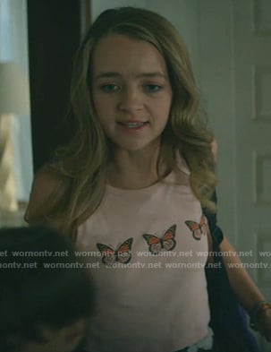 Jenny Broderick's pink butterfly print tank on Dirty John