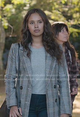 Jessica's grey plaid blazer on 13 Reasons Why