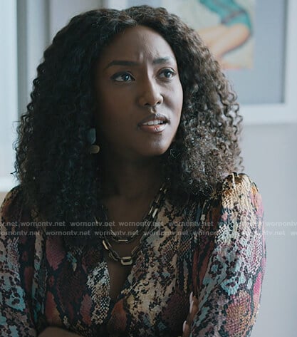 Lauren's multi colored snakeskin blouse on Billions