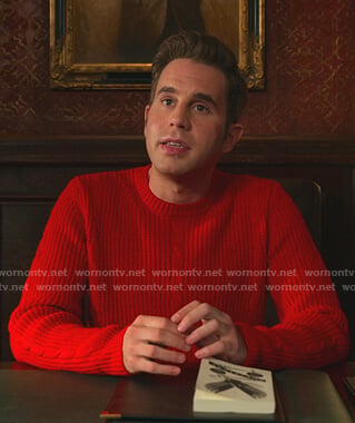 Payton's red cable knit sweater on The Politician