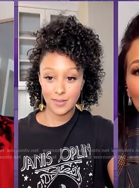 Tamera's black Janis Joplin print tee on The Real