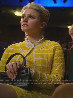 Alice's yellow tweed blazer and carry bag on The Politician