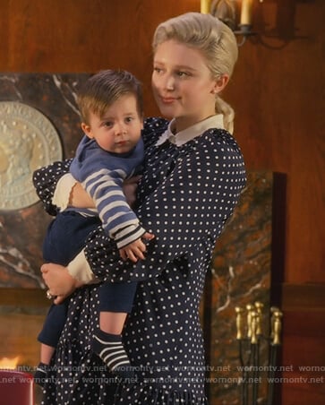 Alice's blue polka dot shirtdress on The Politician
