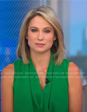 Amy's green sleeveless wrap top on Good Morning America