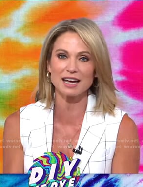 Amy's white grid check vest and pants on Good Morning America