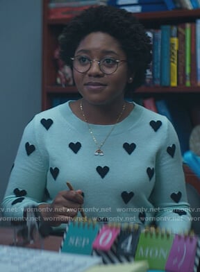 Beth's blue heart print sweater on Stargirl