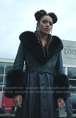 Charlie's black fur-trim leather coat on Legends of Tomorrow