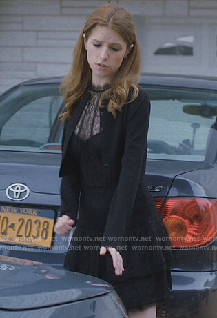 Darby's black lace mini dress on Love Life