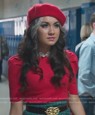 Cindy's red ruffle neck puff sweater on Stargirl