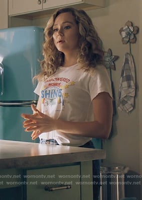 Courtney's white shine print tee on Stargirl