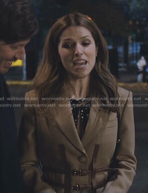 Darby's beige belted coat on Love Life