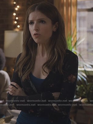 Darby's black floral cropped cardigan on Love Life