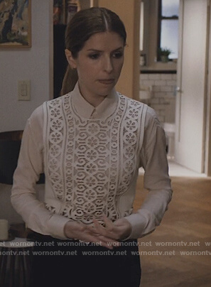 Darby's white laser cut top on Love Life