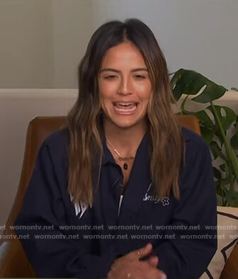 Erin's navy embroidered shirt on E! News Daily Pop