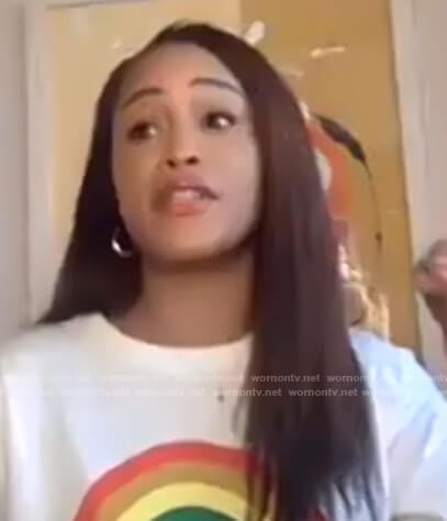Eve's white rainbow print tee on The Talk
