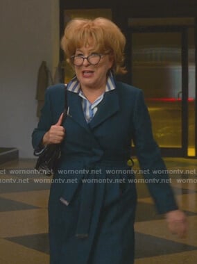 Hadassah's teal wrap coat on The Politician