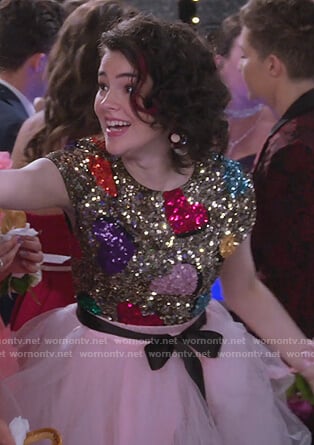 Hannah's sequin heart top on Alexa & Katie