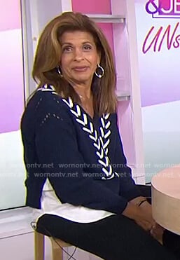 Hoda's navy lace-up v-neck sweater on Today