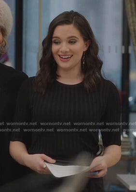 Jane's black ribbed short sleeve top on The Bold Type