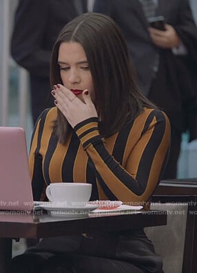 Jane's black and orange striped sweater on The Bold Type