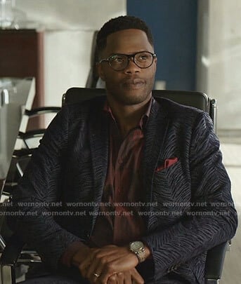 Jeff's blue animal print jacket on Dynasty