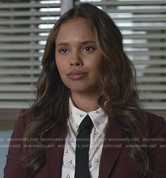 Jessica's white dotted blouse on 13 Reasons Why