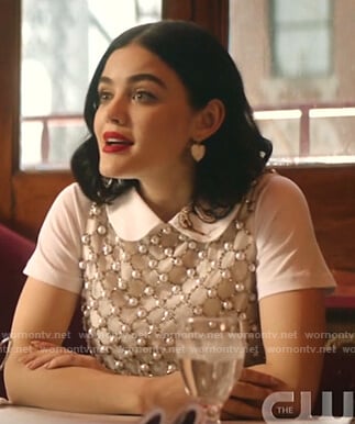 Katy's white embellished top on Katy Keene