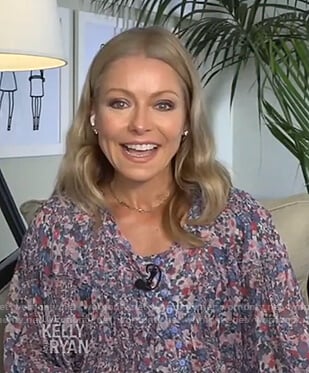 Kelly's pink floral blouse on Live with Kelly and Ryan