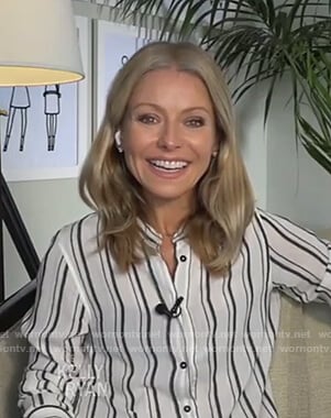 Kelly's white striped blouse on Live with Kelly and Ryan