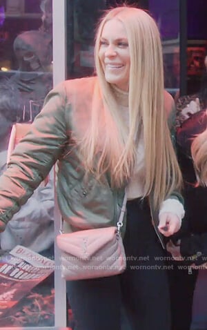 Leah's green satin bombe jacket on The Real Housewives of New York City
