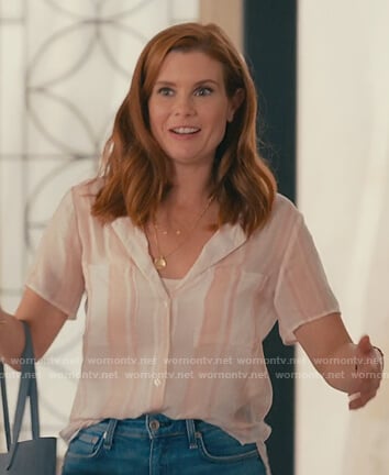 Maddie's pink striped short sleeve shirt on Sweet Magnolias