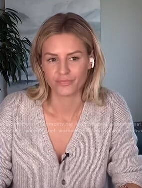 Morgan's grey v-neck cardigan on E! News Daily Pop