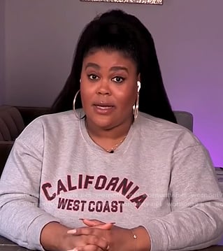 Nina's grey California West Coast sweatshirt on E! News Nightly Pop
